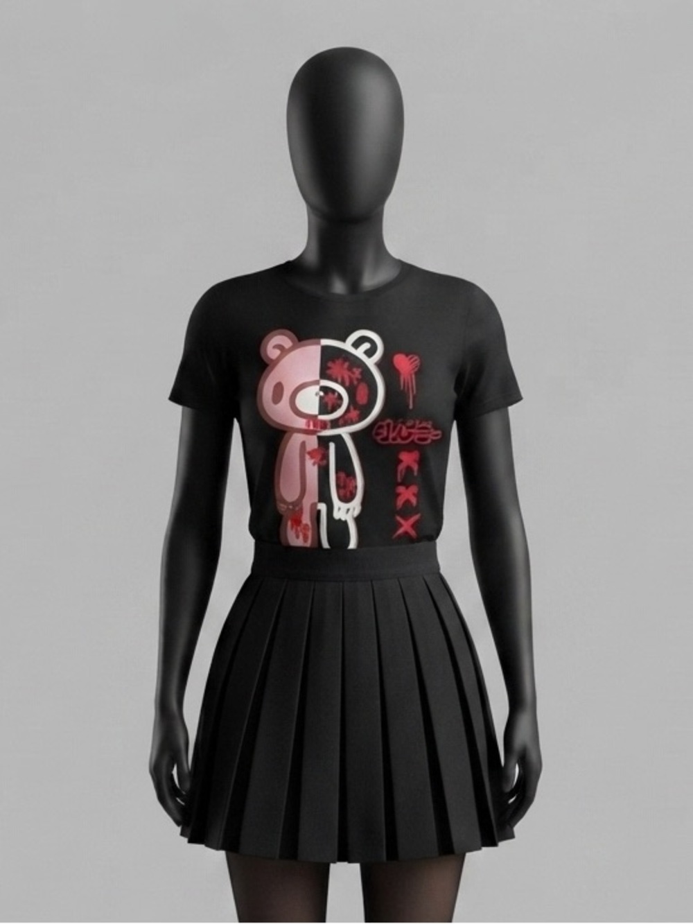 Gloomy The Naughty Grizzly Mori Chack Split Color Bear GraphicTee Sz S